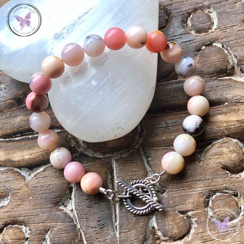 Pink Opal Healing Bracelet with Silver Toggle Clasp